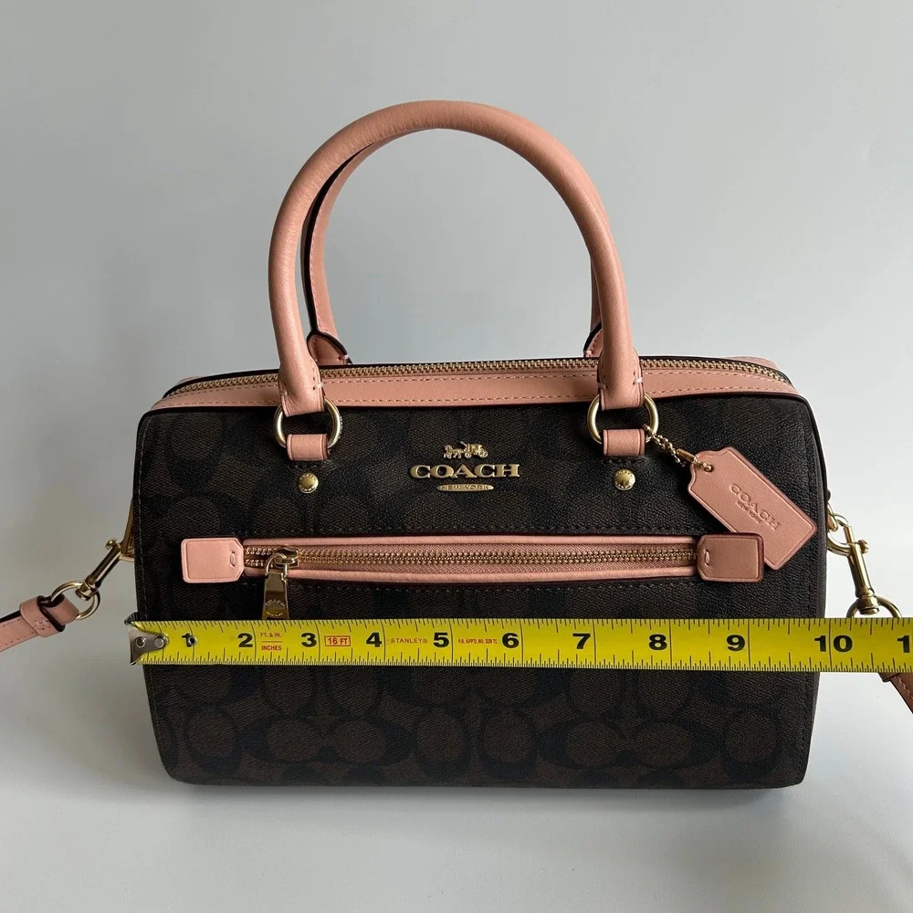 Coach Rowan Satchel Brown Pink Signature Canvas Leather Bag J2198-83607